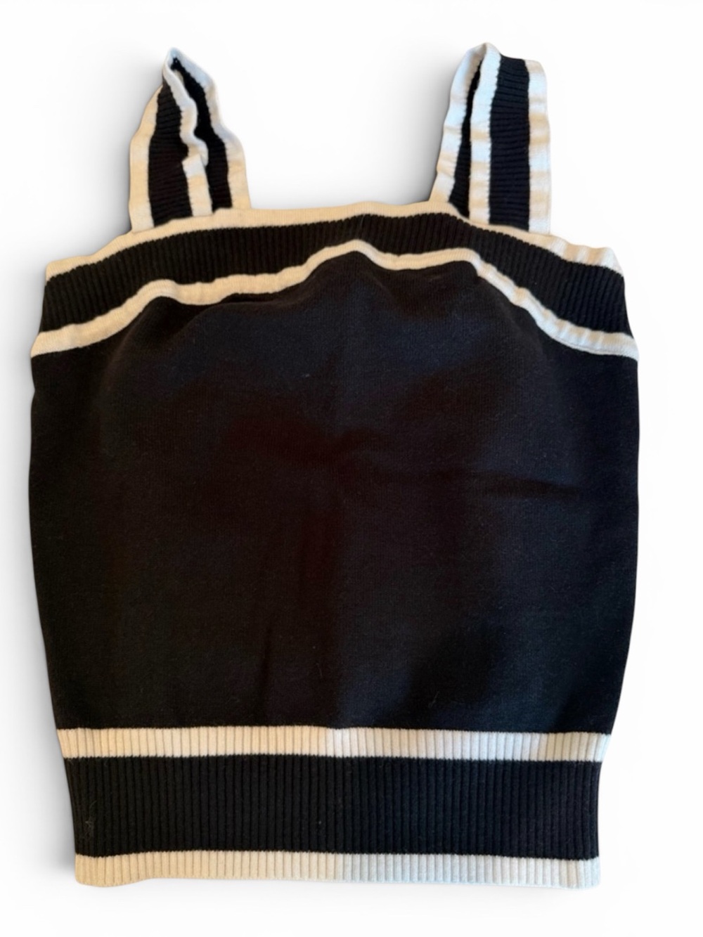 Black Knit Tank with White Stripe Trim